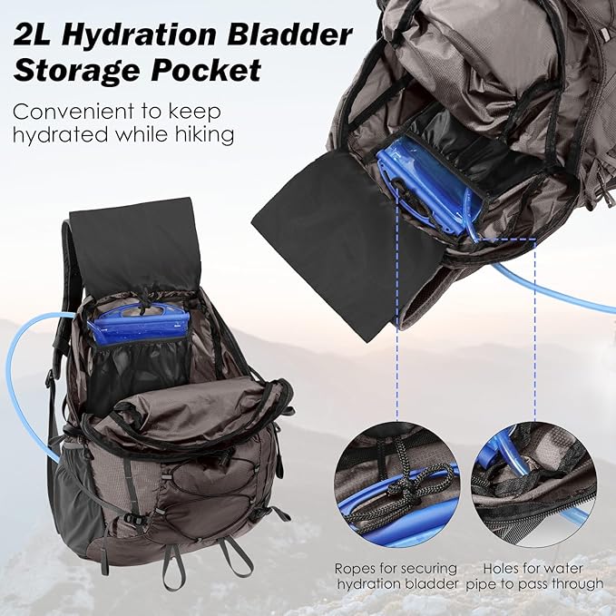 MoKo Hiking Backpack, 40L Large Capacity Camping Backpack with Multiple Pockets, Tear-resistant Travel Daypack for Men Women, Packable and Lightweight Hiking Daypack for Travel Camping Outdoor, Hummus