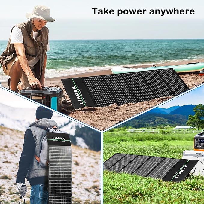 60watt Portable Solar Panels, Ip65 Waterproof Foldable Solar Panel Dual USB Ports QC3.0 DC 60W, Solar Charger for Small Power Station Camping Hiking Outdoor Activities