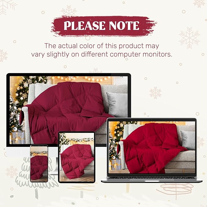 puredown® Soft Feather Down Throw Blanket Lightweight Packable Couch Throw for Indoor and Outdoor Use, 50"X70", Wine