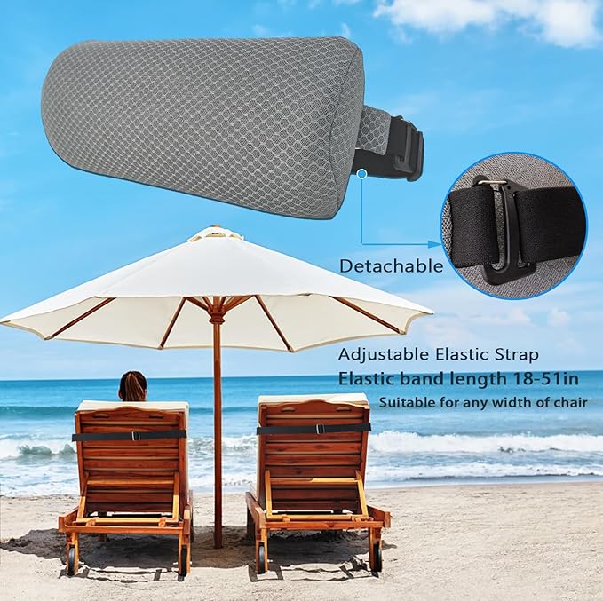REEZEIVI 2 Pack Headrest Pillow for Patio Chaise Lounge,Chaise Lounge Pillows Outdoor 3D air mesh with Elastic Band,Quick Drying and Washable Spa Pillow for Recliner,Beach Chair,Office Chair,Gray
