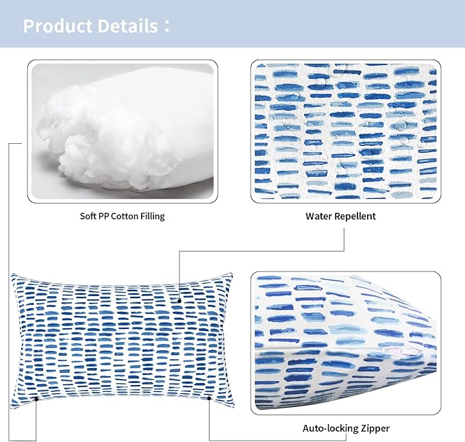 Outdoor Lumbar Pillows 12x20 inch, Rectangle Throw Pillows with Inserts, Decorative Lumbar Cushions for Patio Furniture Garden Couch Home Sofa Office Chair, Pack of 2, Pebble Blue