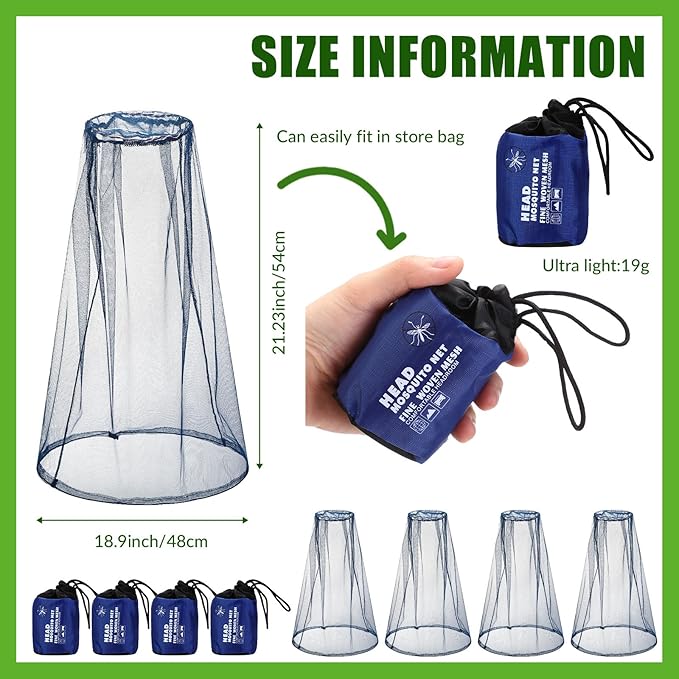 HESTYA 4 Pack Mosquito Bug Net Mesh for Head Mosquito Head Net Face Neck Fly Netting Hood from Insect Bugs Gnats for Outdoor