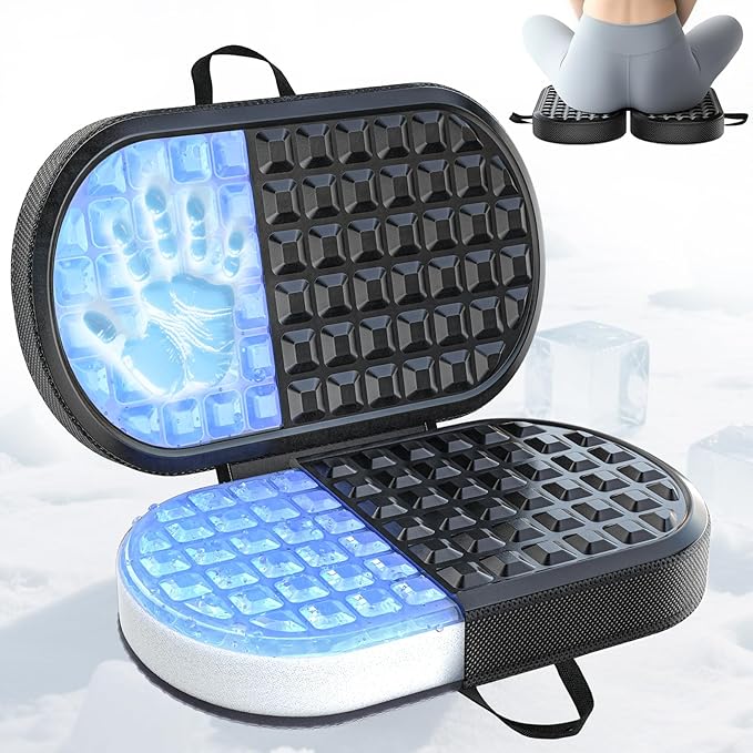 Portable Memory Foam Seat Cushion for Travel, Airplane Cooling Chair Pads for Long Flights, Tailbone, Sciatica Pain Relief, Folding Waterproof Seat Cushion for Car, Camping