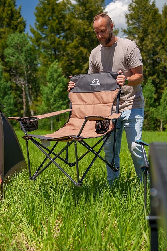 Quilted Low Camping Chair with Padded Seat and Back for Camping/Hiking/Backpacking Made by Caddis Sports (Low Chair (Brown))