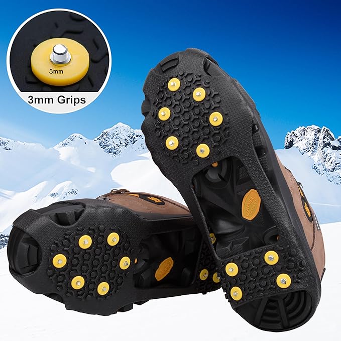 Ice Snow Cleats for Shoes Boots,Walk Traction Cleats Rubber Crampons Anti Slip 10-Stud Winter Ice Cleat Slip-on Stretch Footwear for Women Men Kids