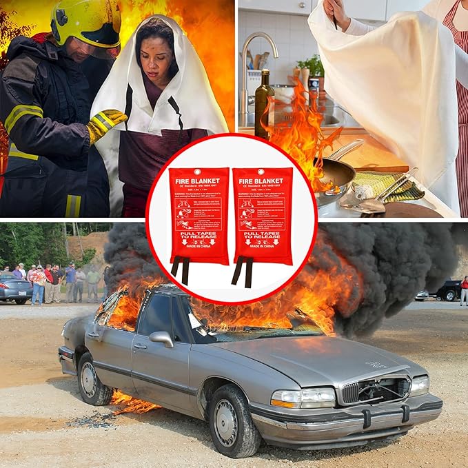 KITOSUN Fire Blanket for Kitchen Home Emergency - Fiberglass Blankets Fire Survival Suspension Flames Retardant Extinguisher Great for Stove Car Garage Office Camping Caravan BBQ Safety (2-Pack)