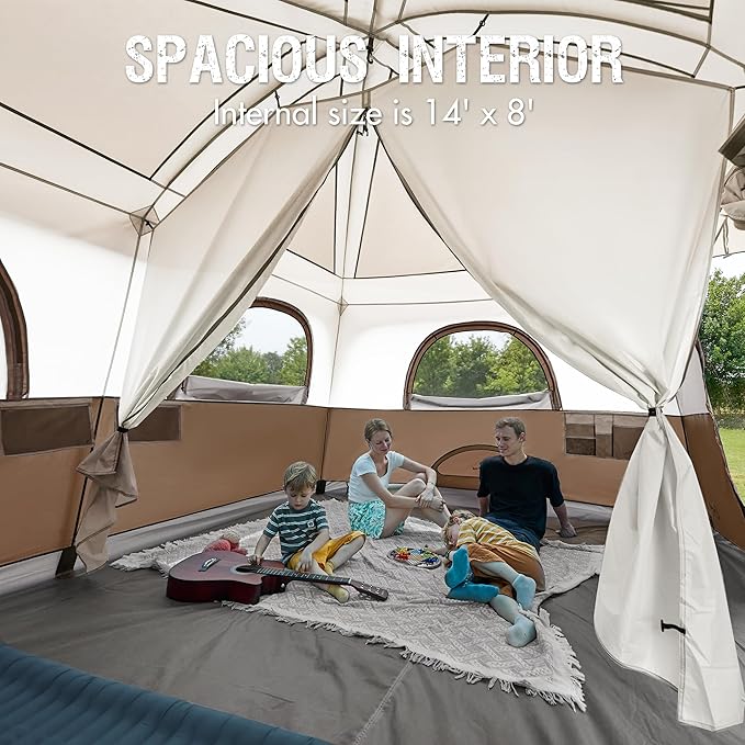 PORTAL 8 Person Tents for Camping, Easy Setup Cabin Tent with Large Porch, 2 Room, Waterproof Family Camping Tent for Outdoor Camping, Patio