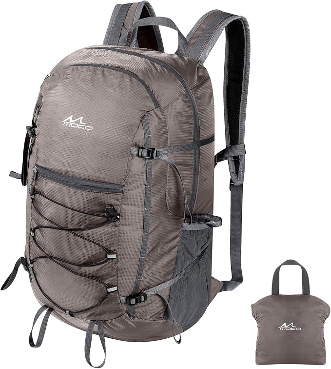 MoKo Hiking Backpack, 40L Large Capacity Camping Backpack with Multiple Pockets, Tear-resistant Travel Daypack for Men Women, Packable and Lightweight Hiking Daypack for Travel Camping Outdoor, Hummus