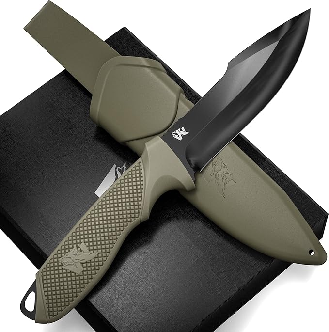 WOLF-I Full Tang Survival Knife with Sheath - Stylish Tactical Fixed Blade - Made of D2 Steel - Bushcraft and Camping Knife Survival - Perfect EDC Outdoor Knife with TPE Handle