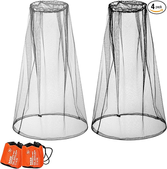 Hestya 2 Pack Mosquito Head Mesh Net Midge Insects Bugs Head Face Net Protecting for Outdoor Hiking Camping Climbing Walking(Black, Light Gray)