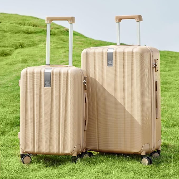 Hanke 20/29 Inch Carry On Luggage Sets 2 Piece Hard Shell Suitcases with Spinner Wheels Extra Large Travel Luggage Rolling Suitcase for Travel Nestable Storage（Cuba Sand）
