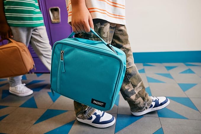PackIt Freezable Classic Lunch Box, Leopard Hearts Purple, Built with ECOFREEZE Technology, Reusable, Zip Closure With Zip Front Pocket and Buckle Handle, Designed for Fresh Lunch On the Go