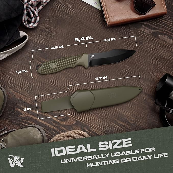 WOLF-I Full Tang Survival Knife with Sheath - Stylish Tactical Fixed Blade - Made of D2 Steel - Bushcraft and Camping Knife Survival - Perfect EDC Outdoor Knife with TPE Handle