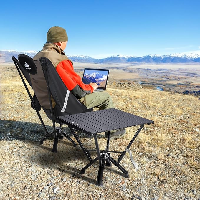 Camping Table Folding, Small Camping Table with Load 380lbs, Portable Roll up Aluminum Foldable Table with Carry Bag for Outdoor, Picnic, Camping, Black