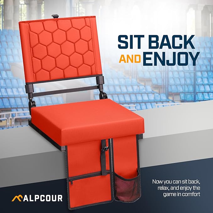 Folding Reclining Stadium Seats with Back Support for Bleachers, Bleacher Chairs with Back and Cushion Seating for Football, Camping Chair, Kayak Seat, Canoe, Paddle Board, Concerts, & Sports Events