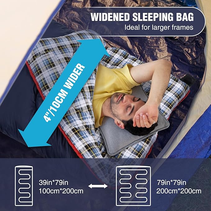 REDCAMP Cotton Flannel Sleeping Bag for Camping Backpacking, Adults Cold Weather Envelope Sleeping Bags with 2/3/4/6lbs Filling