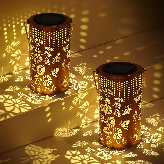 Solar Lanterns Outdoor Waterproof Butterfly Garden Decorations Gifts for Women Gifts for Mom Grandma Birthday Gifts Hanging Solar Lanterns Outdoor for Patio Decoration, Deck, Lawn, Passageway