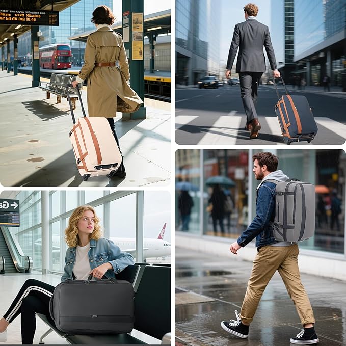 Fanwoli Vacuum Rolling Travel Backpack, Carry On Luggage with TSA Lock & Anti Theft Zipper, 70L Expandable Airback with Compression Pump, Waterproof Laptop Bag Ideal for Flight & Business
