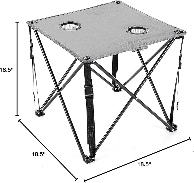 ARROWHEAD OUTDOOR 26” (66cm) Portable Camping Folding Table, 2 Cup Holders, Square, Carrying Case, Steel Frame, High-Grade 600D Canvas