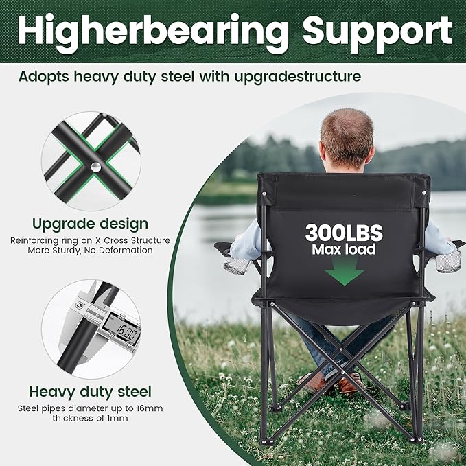 2 Pack Camping Chairs -Lightweight and Supportive Chairs for Adult and Lightweight Individuals - Compact, Durable, and Portable - Ideal for Camping, Hiking, Beach, and Picnics -Carry Bag