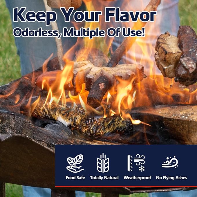 Fire Starter 36Pcs - Extra Long 12min Natural Fire Starters for Grill, Fireplace, Camping & Survival Kit | Waterproof, Odorless, Safe for BBQ/Pizza Oven/Chimney (Indoor & Outdoor)