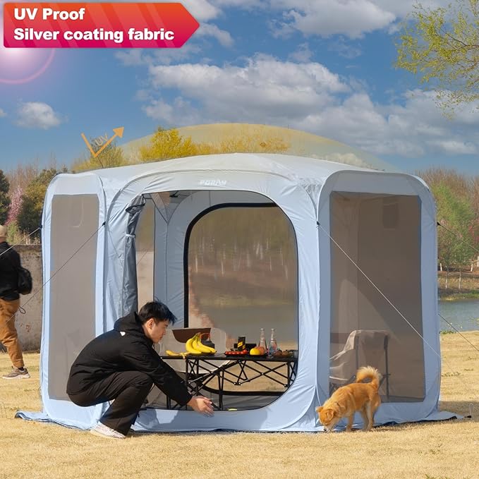 Porayhut Pop up Screen House Tent Sun Shelter with Breathable Mesh Doors,Portable Camping Tent with Detachable Waterproof Floor,10x10FT Screen Canopy Outdoor for Family Friends Party
