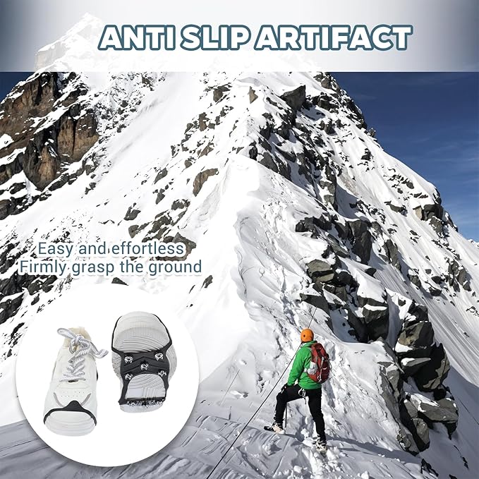 2 Pairs Ice Cleats for Shoes and Boots, Ice Snow Gripper Shoe/Boot Traction Cleats with 8 Stainless Steel Spikes, Winter Outdoor Anti-Slip Crampons for Walking, Climbing and Hiking