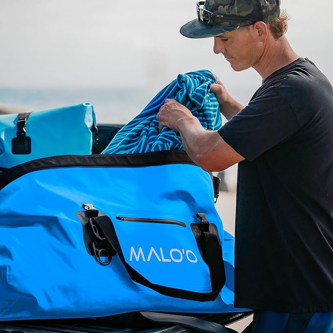 Malo’o Waterproof Dry Duffel, Heavy-Duty Roll Top Waterproof Gear Bag with Shoulder Strap & Molle Loops, Marine Duffel for Kayaking, Boating, Camping, Beach & Travel, Blue, 60L