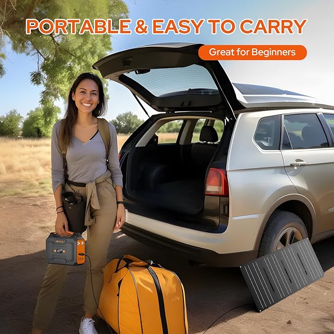 Solar Power Station with Foldable Solar Panel 40W, 110V AC Outlet Camping Portable Solar Generator with Panel, 100W Power Bank USB C Fast Charging Battery Pack for Laptop Smart Device Outdoor Backup