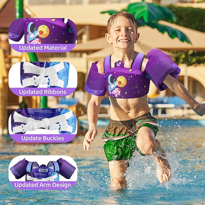 Elejolie Toddler Swim Vest for Child Learn Swiming Training,Infant Safety Swimmies Aid Jacket for Kids 2 3 4 5 6 Years Old,Arm Water Wings for Baby 22-66lbs