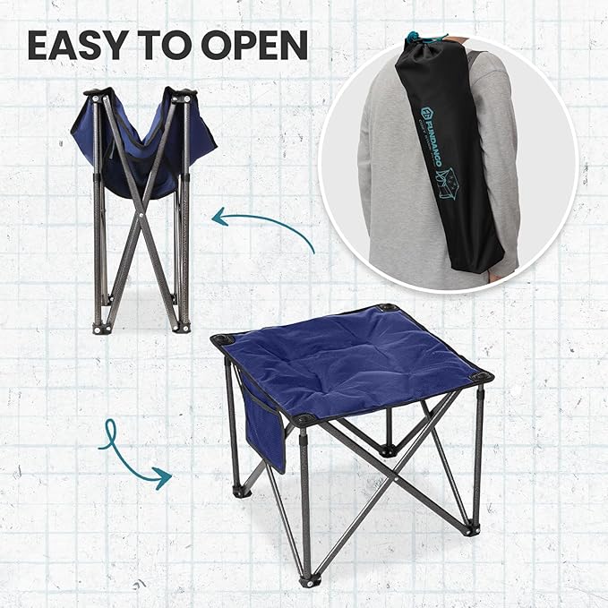 FUNDANGO Folding Camping Stool, 2 Pack 18.1 Inch Oversized Foot Stools 400 Lbs Heavy Duty Portable Padded Seat Anti-Slip Foots & Carry Bag for Fishing Outdoor Lawn Travel (Blue)