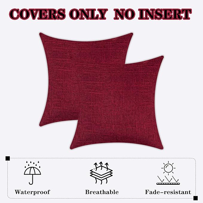 Kevin Textile Pack of 2 Decorative Outdoor Waterproof Throw Pillow Covers Checkered Pillowcases Classic Cushion Cases for Patio Couch Bench 16 x 16 Inch Red