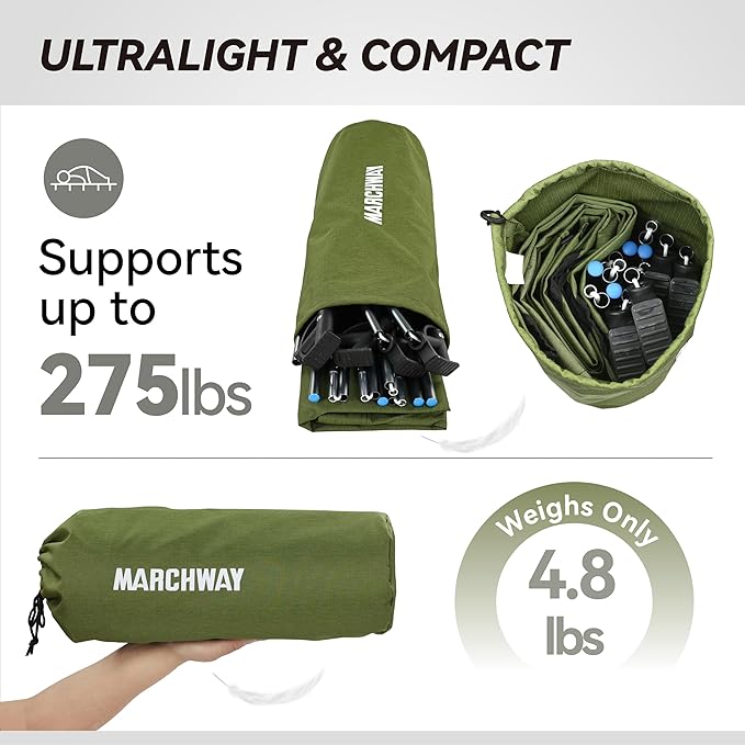 MARCHWAY Ultralight Folding Tent Camping Cot Bed, Portable Compact for Outdoor Travel, Base Camp, Hiking, Mountaineering, Lightweight Backpacking (Army Green)