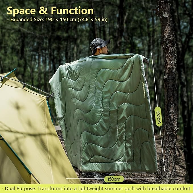 BISINNA Ultralight Sleeping Bag - Poratble Backpacking Lightweight Camping Wearm Weather 3 Season with Compression Sock for Adult Kids Outdoor Hiking