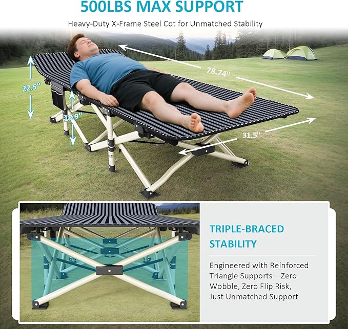 ATORPOK Oversized Camping Cot for Adults, Extra Wide 31.5'' Folding Bed with Carry Bag, Lightweight 500lbs Support, Portable Sleeping Cot for Home, Office, Camping