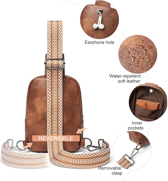 3L SMALL Sling Bag Fanny Packs For Women Men Mini Crossbody Chest Belt Travel Bag Purse Handbag Faux Leather Fashion Cute Brown