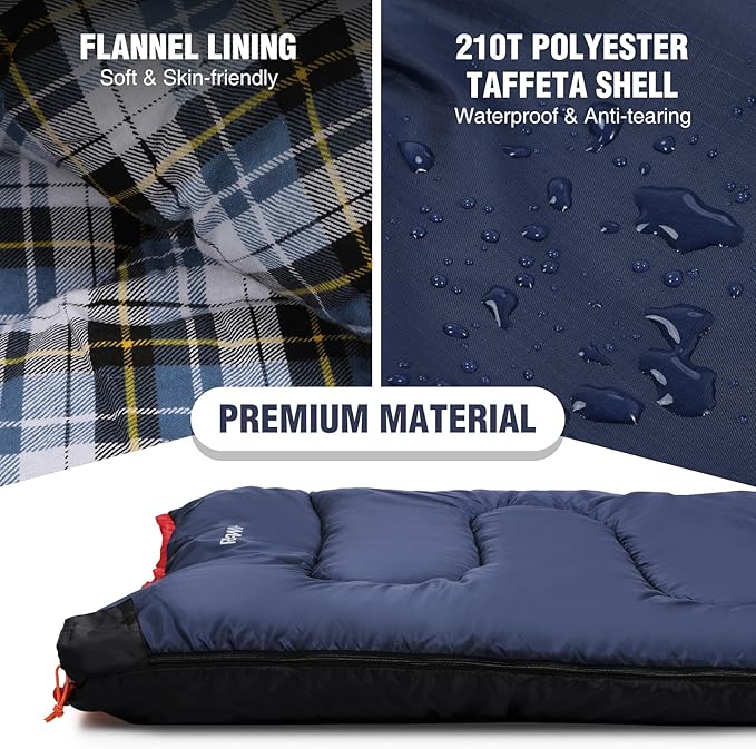 REDCAMP Cotton Flannel Sleeping Bag for Camping Backpacking, Adults Cold Weather Envelope Sleeping Bags with 2/3/4/6lbs Filling