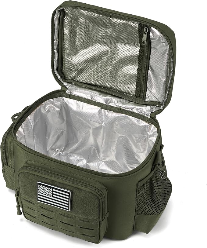 QT&QY Tactical Lunch Bag for Mens Military Heavy Duty Lunch Box Work Leakproof Insulated Durable Thermal Cooler Bag for Adult Meal for Office Camping Picnic Pail MOLLE Webbing Army Green