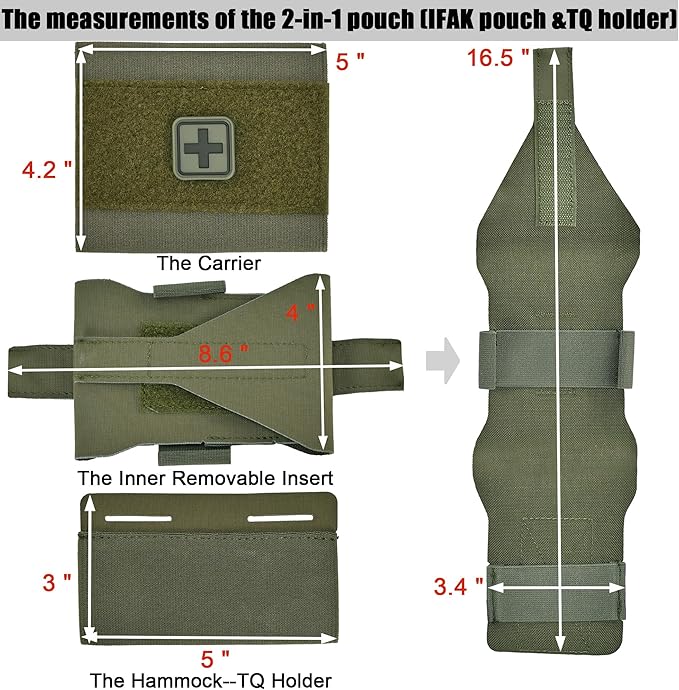 2-in-1 Micro Med Kit Med Pouch Tactical Mini First Aid Pouch Empty Small IFAK Pouch Compact Med Pouch EDC Bag with Tourniquet Holder |MOLLE Belt IFAK Micro Trauma Kit Pouch