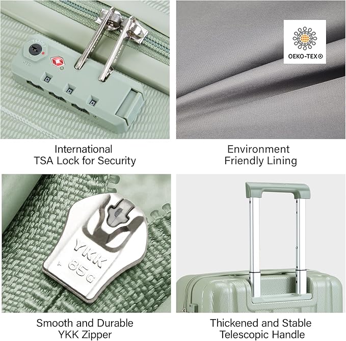 Hanke 29 Inch Luggage Suitcases With Spinner Wheels Lightweight PC hardside Rolling Suitcase With Travel Lock, Checked-Large 29-Inch(Bamboo Green)