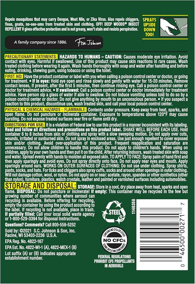 OFF! Deep Woods Insect Repellent Aerosol, Bug Spray with Long Lasting Protection from Ticks and Listed Bugs, 6 oz