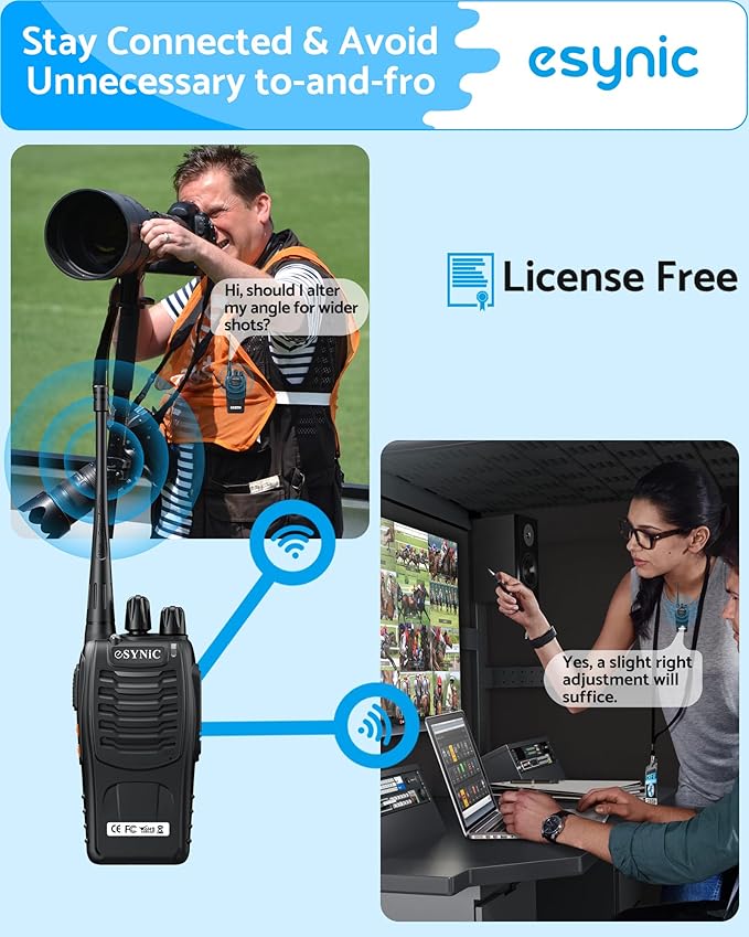 eSynic 5-Pack Professional Walkie Talkies - 5KM Long Range 16CH Rechargeable Two-Way Radios- Includes 5 Headsets & Charging Base, VOX Hands-Free for Job Sites/Camping/Family Outdoor (Ideal Gift Set)