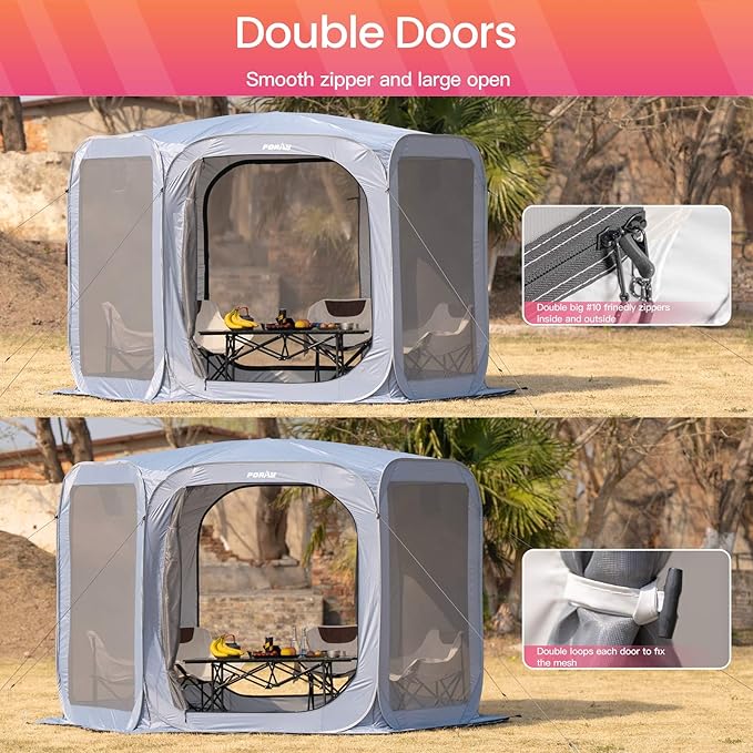 Porayhut Pop up Screen House Tent Sun Shelter with Breathable Mesh Doors,Portable Camping Tent with Detachable Waterproof Floor,10x10FT Screen Canopy Outdoor for Family Friends Party