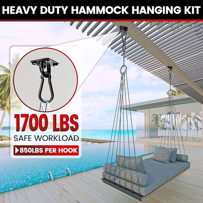sprookber 304 Stainless Steel Pad Eye Snap Hooks, M10 Heavy Duty Ceiling Hook, 1700lb Capacity Hammock Swing Hanging kit, Plant Hangers, Marine Hardware Staple Hook Loop with Screws, Set of 8(Black)