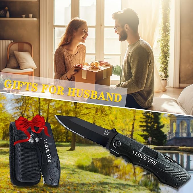 Gifts for Boyfriend Husband,6 in 1 Multifunction Pocket Knives with Screwdrivers Pliers Bottle Opener Durable Sheath,for Camping Work Daily Use,Birthday Gifts