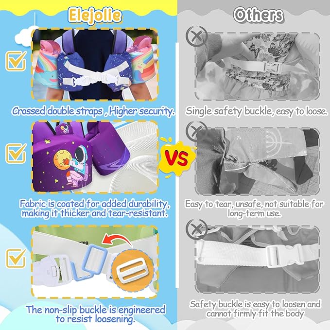 Elejolie Toddler Swim Vest for Child Learn Swiming Training,Infant Safety Swimmies Aid Jacket for Kids 2 3 4 5 6 Years Old,Arm Water Wings for Baby 22-66lbs