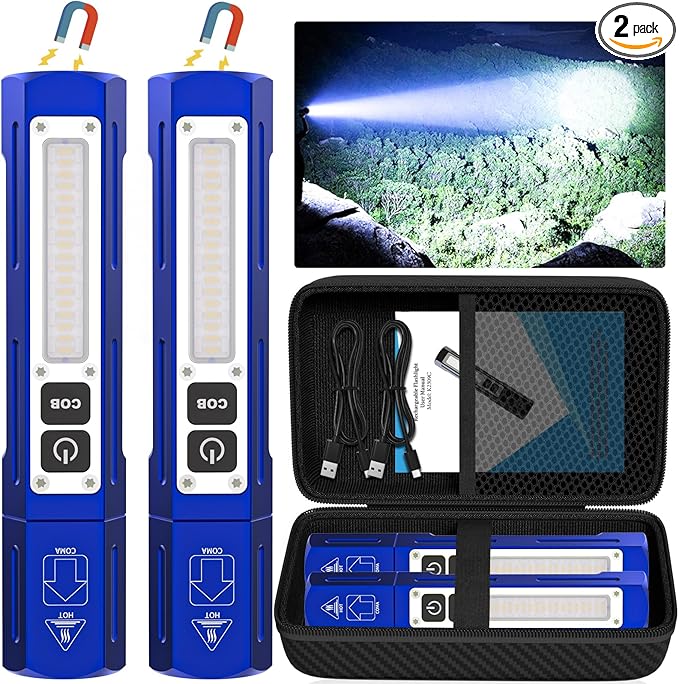 Rechargeable Flashlights High Lumens - Super Bright Small Pocket Magnetic Flashlight, 8 Modes LED Tactical Flash Light, Dual Button Powerful Flashlight for Camping (2, Klein Blue)