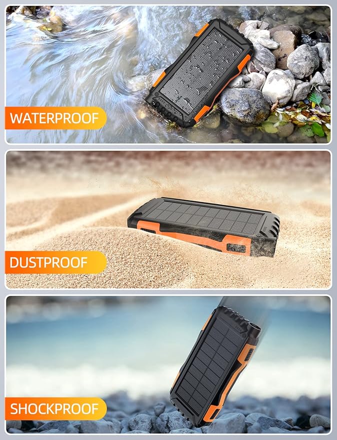 Solar Charger Power Bank 42800mAh, Portable Charger, Solar Power Bank,External Battery Pack 5V3.1A Qc 3.0 Fast Charger Built-in Super Bright Flashlight (Orange)
