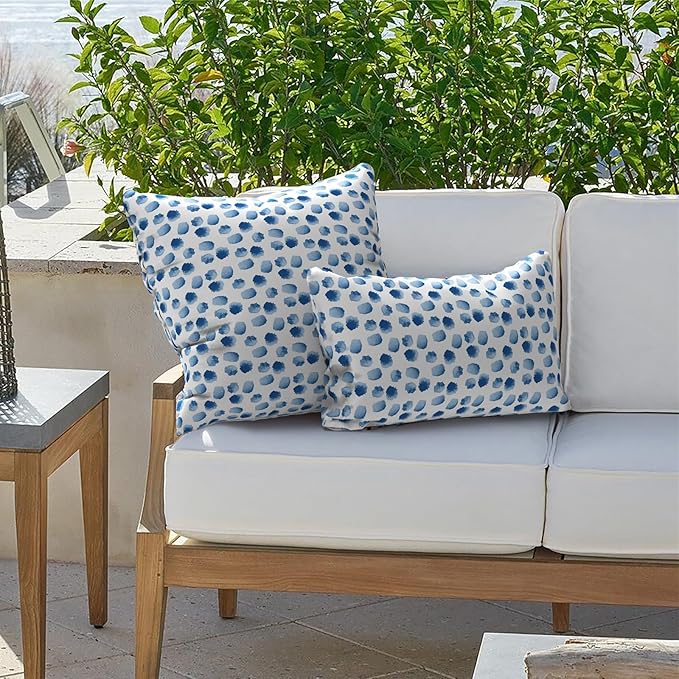 Outdoor Lumbar Pillows 12x20 inch, Rectangle Throw Pillows with Inserts, Decorative Lumbar Cushions for Patio Furniture Garden Couch Home Sofa Office Chair, Pack of 2, Brush Blue