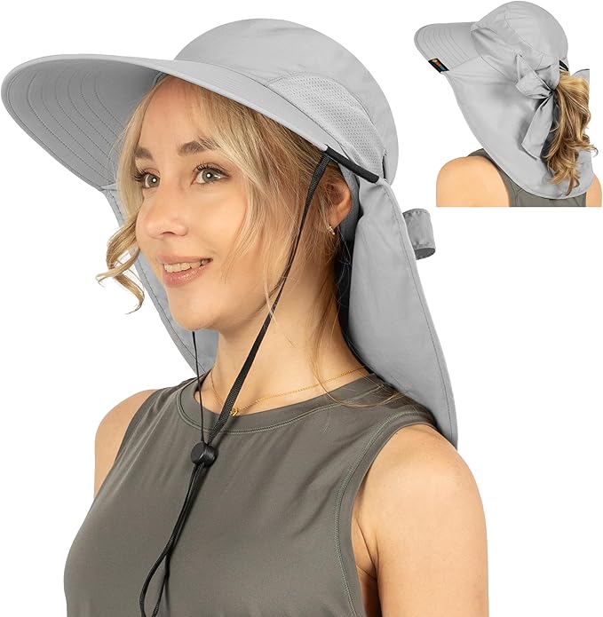 SUN CUBE Wide Brim Sun Hat with Neck Flap, UPF50+ Hiking Safari Fishing Hat for Men Women, Sun Protection Beach Hat